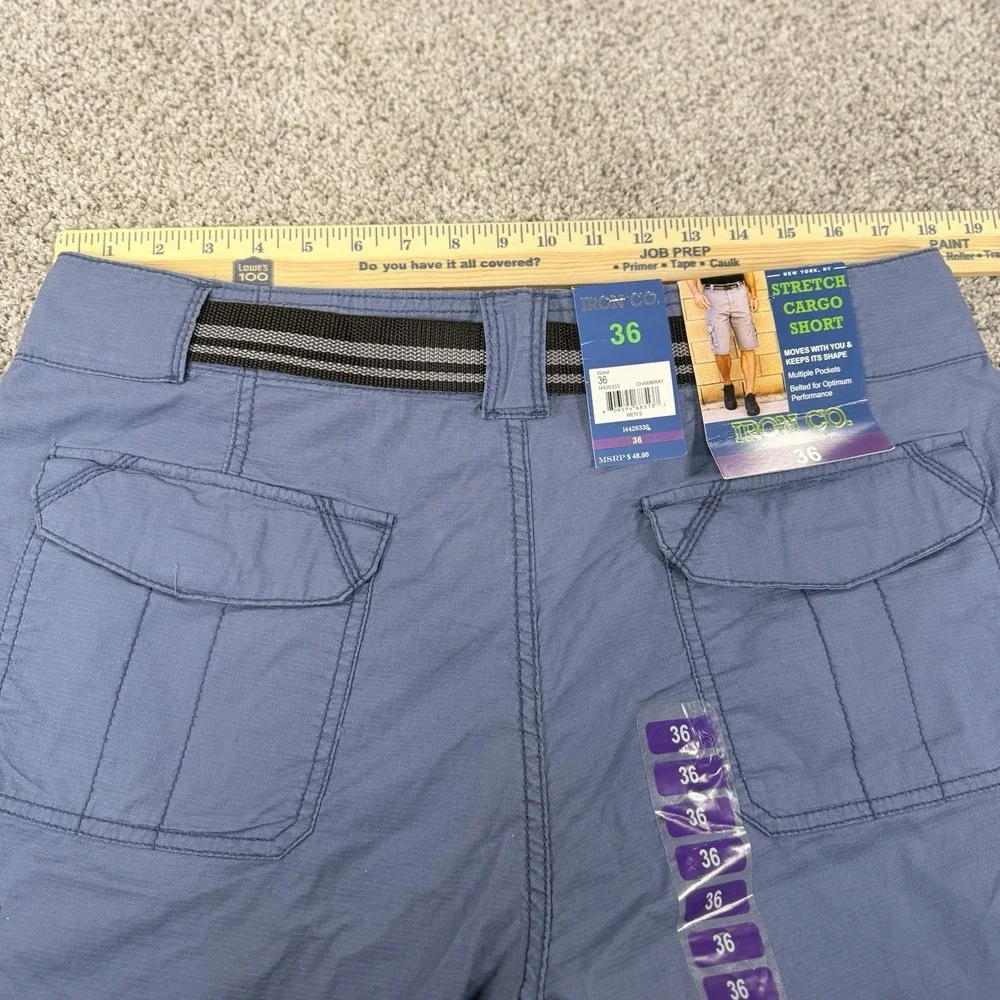 Iron Clothing Men's Belted Stretch Micro Ripstop Cargo‎ Short Size 36 Blue NEW